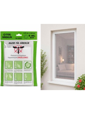 Meks Pratik Sineklik Hazır Tül Sineklik Tek Kanat 75 cm x 125 Cm, Kapı ve Pencere Uyumlu Pimapen Için Bö