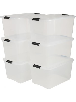 Meks Iris Ohyama Kapaklı Plastik Saklama Kutuları, 45L, 6'lı Set, Şeffaf