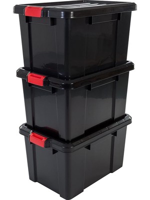 Meks Iris, 3'lü Set Saklama Kutuları 'power Box', SK-450, Geçmeli Kilitli, Plastik, Siyah, 50 L, 59 x 38