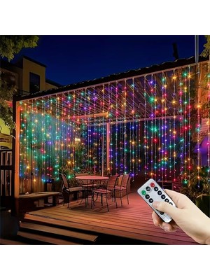 Meks Senon Kumandalı Peri Tel LED Aydınlatma 300 Ledli̇ Perde Işık 10 Saçaklı 3x3 Metre Dekoratif Duvar I