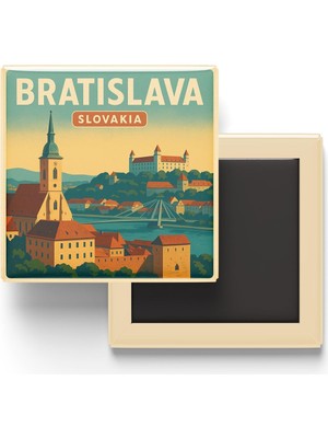 Meks Bratislava Slovakya - Eski Şehir - Baskılı Buzdolap Magneti Kare 9x9 cm