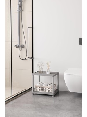 Meks Gri 2 Katlı 33X40 Ekstra Geniş Düzenleyici Mutfak ve Banyo Rafı Sehpa