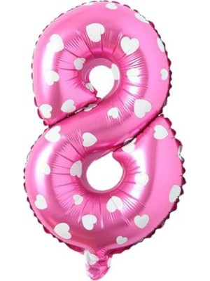 Meks 8 Rakamlı 16 Inç Pembe Kalpli Folyo Balon 36 cm (Pembe)