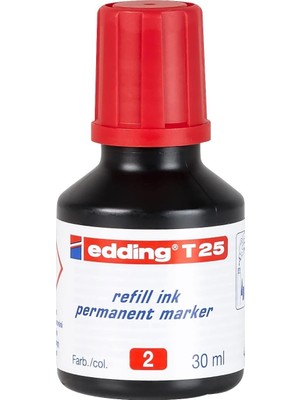Meks Edding T 25 Permanent Yedek Mürekkep - Kalıcı Mürekkep - Kırmızı - 25 ml
