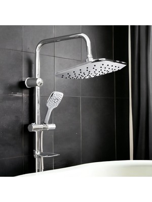 Meks BADEM10 Robot Tepe Duş Seti Takımı Shower Yağmurlama Kare Banyo Masaj Duş Başlığı Sistemi Krom