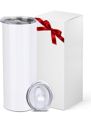 Meks 1 Paket Süblimasyon Bardakları 20OZ Sıska Paslanmaz Çelik Çift Duvar Yalıtımlı Düz Bardak Kapaklı V