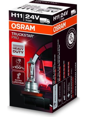 Meks Osram Ampul Truckstar Pro H11 24V 70W%120'YE Kadar Fazla Işık 2.5x Daha Uzun Kullanım Süresi 64216T