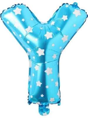 Meks Y Harfi 16 Inç Mavi Yıldızlı Renk Folyo Balon 36 cm (Mavi)