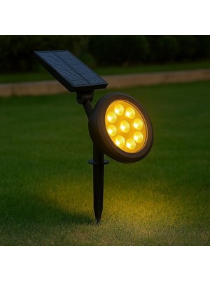 Meks 18W Güneş Enerjili Bahçe Armatürü – 9 LED 3200K Günışığı, IP65 Su Geçirmez Solar Spot Lamba, 200 Lü