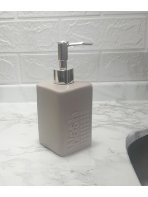 Meks Serami̇k Sivi Sabunluk Bej Modern 7X7X17CM 300ML Banyo Seti̇
