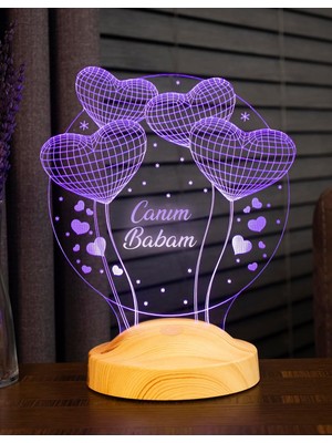 Meks 3D Canım Babam Hediyesi 3 Boyutlu Balon Kalpler Küre LED Lamba