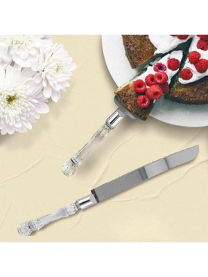 Meks Kristal Saplı Pasta Servis Seti Spatula Bıçak Ikili Set