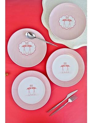 Meks Tabakevi Tabak Evi Porselen Flamingo Tuval Pasta Takımı 20CM 4 Kişilik 4 Parça TVL4PTPRS1158