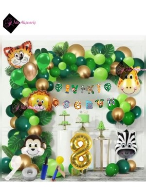 Meks Bkmc 8 Yaş Iyi̇ Ki̇ Doğdun Uzar Yazı Safari Temalı Folyo Lüks Zincir Balon Seti BMCNM635