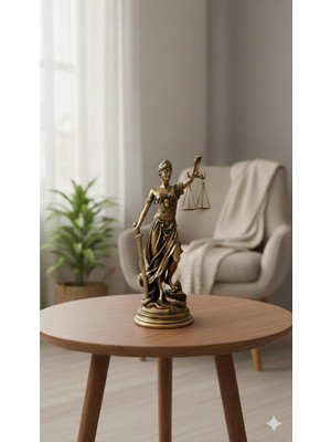Meks Dekoratif Adalet Tanrıçası ve Adalet Terazisi Heykel Themis Biblo (35CM Büyük Boy) Sarı 15 x 35.5