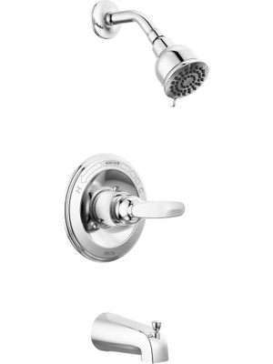 Meks Delta Faucet Foundations Krom Duş Bataryası Seti, 2 Püskürtmeli Krom Duş Başlığı, Küvet ve Duş Trim