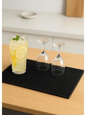 Meks Silikon Bar Matı, Siyah, Kaymaz Tezgah ve Bulaşık Kurutma Matı, 43X29 Cm, Mutfak ve Bar Için