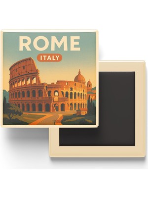 Meks Roma Italya - Kolezyum - Baskılı Buzdolap Magneti Kare 9x9 cm