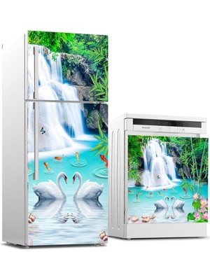 Meks Buzdolabı ve Bulaşık Makinası Beyaz Eşya Sticker Kaplama 3D Doğal Şelale