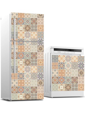 Meks Buzdolabı ve Bulaşık Makinası Beyaz Eşya Sticker Kaplama Renkli Fayans Desen