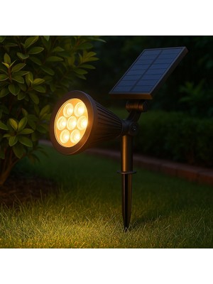 Meks 7W Solar LED Bahçe Armatürü 3200K Günışığı – Güneş Enerjili Kazıklı & Duvar Montajlı Çim Aydınlatma