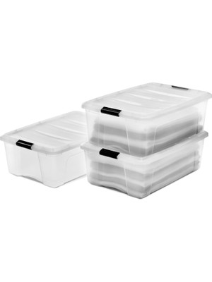 Meks Iris Ohyama, Kutular, Plastik Saklama Düzenleyici, 3'lü Paket, 3 x 30 L, Sabit, Klipsler, Istiflene