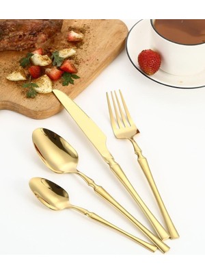 Meks Çelik 24 Parça 6 Kişilik Gold Yemek Kaşık Çatal Bıçak Set CIN738SR