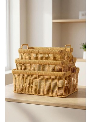 Meks Digithome 3'lü Hasır Rattan Organizer Sepet - BB6064