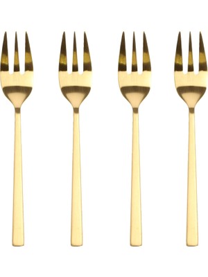Meks Bıtz Pasta Çatalı 4 Adet Paslanmaz Çelik Pirinç Rengi