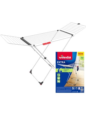 Meks Vileda Extra 20 Metre Kurutma Alanına Sahip, Tekerli ve Kanatlı Çamaşır Kurutmalığı