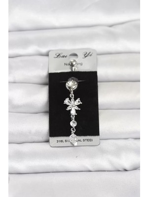 Uslucan Alışveriş 316L Cerrahi Çelik Sallantılı Zirkon Taşlı Model Göbek Piercing TJ-PR1410