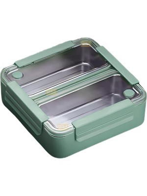 Meks Vagonlife Bento 1100ML Lunchbox Tek Katlı 2 Bölmeli Paslanmaz Çelik Sefer Tası Yemek Kutusu (Yeşil)