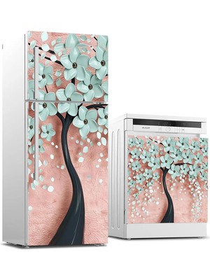 Meks Buzdolabı ve Bulaşık Makinası Beyaz Eşya Sticker Kaplama 3D Ağaç