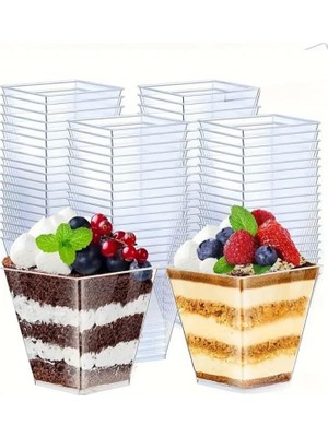 Meks Beysüs Kübik Prizma Kase Mika Plastik Şeffaf Kapaklı Sunum Kabı 8 Lü 120 cc