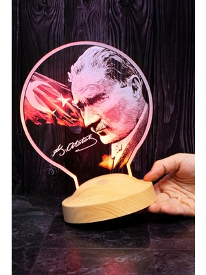 Meks 100. Yıl Hediyesi Atatürk Görselli Hediye, Atatürk Imzası ve Türk Bayrağı Hediyesi LED Lamba, Musta