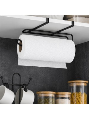 Meks Alper Banyo Pratik Solo Havluluk Siyah, Dolap Altı Kağıt Havlu Tutucu, Delmeden Montajlı Mutfak Rul