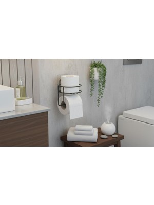Meks Yapışkanlı Tuvalet Kağıtlığı Tutacağı Askısı Mat Siyah Metal Tuvalet Kağıtlık Yuvarlak Model