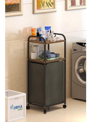 Meks 2 Rafli Frenli̇ Tekerlekli̇ Çamaşir Sepeti̇ Banyo Dolabi Ki̇rli̇ Sepetli̇ Banyo Düzenleyi̇ci̇ Çamaşirlik Ka