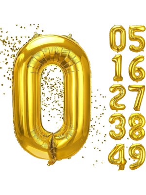 Meks Xesha 0 Yaş Doğum Günü Rakamlı Balon Yaş Günü Gold Renk Folyo Uçan Balon 102 cm Doğum Günü ve Parti