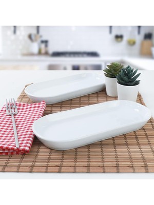 Meks Keramika Beyaz Noyan Kayık Tabak 2 Adet 26 cm