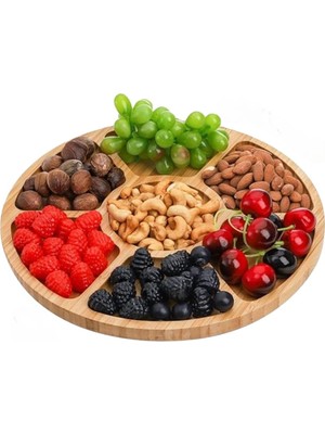 Meks 7 Bölmeli Servis Tabağı, 12" Bambu Parti Meze Tepsisi, Atıştırmalıklar, Meyveler, Sebzeler Için 7 B