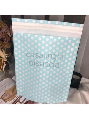 Meks Mavi Beyaz Puantiyeli Hediye Torbası Bantlı Hediye Paketi Blue Gift Packet, Doğum Günü Parti 25X30