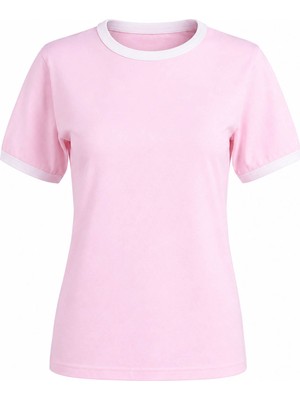 Trender Basic Biyeli O Yaka Pembe Kadın T-Shirt 26YDT1000001