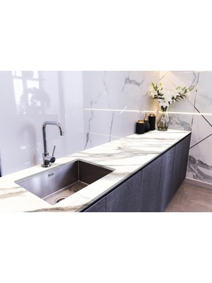 Meks Stickerart Tezgah Üstü Fayans Kaplama Folyosu Mutfak Tezgahı Kaplama White Carrara Marble 70 cm x 3