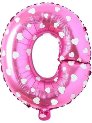 Meks O Harfi 16 Inç Pembe Kalpli Renk Folyo Balon 36 cm (Pembe)