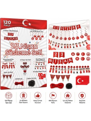 Meks 23 Nisan Süsleme Seti, 120 Parça, Zikzak Banner, Flama, Sarkıt Tavan Süsü, Kapı ve Pencere Süsü, Ok