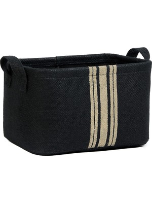 Meks Ocean Home Textile Siyah Renk Çizgili Jüt Sepet 30 x 21 x 18 cm