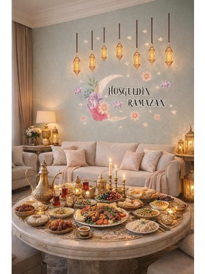 Meks Sticker Hoş Geldin Ramazan Dekorlu Ahşap Kapı Süsü, Ramazan Süsleri, Ramazan Tavan Süsü Ramazan Ürü