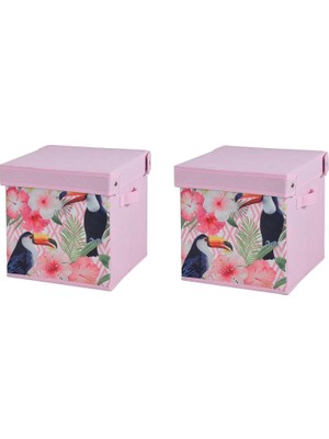 Meks Saklama Kutusu Seti̇,kapakli Kuş ve Bahar Desen Kumaş 2 Adet 28X28X28CM