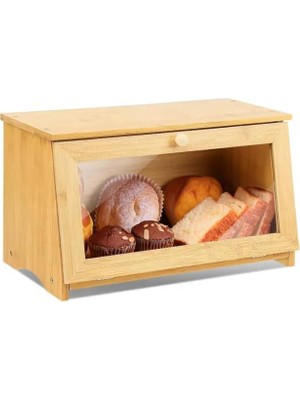 Meks Promosyonca Bambu Ekmek Kutusu, Doğal Bambu Malzeme, Yuvarlak Saplı, 39X23X18 cm